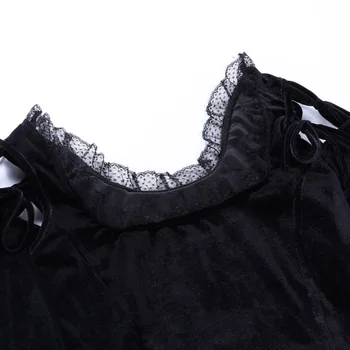 Gothic T-Shirt Priljubljeni Vroče Prodaje Hipster Jeseni Ženske Ustvarjalni Modni Oblikovalec Čipke Preplete Tanke Kvadratnih Ovratnik Sežgati Rokavi - 