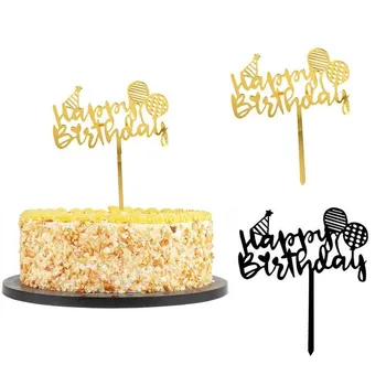 Ins Akril Happy Birthday Cake Pokrivalo Zlata, Črna Torta Stranka Pokrivalo Otroci Dekleta Rojstni dan Otroka DIY Fantje Dekoracijo Vstavite Cak B8F0 - 