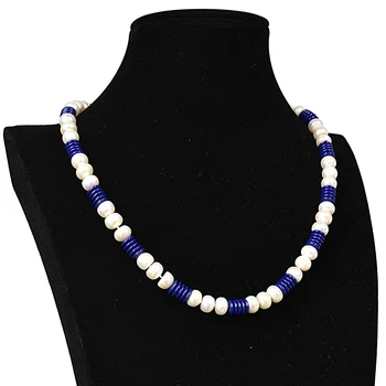 Krog modro-in-beli dragulj Biser ali Smolo ogrlico in Kombinacija dveh oblik in barv - 