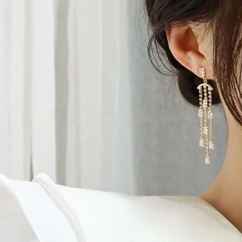 Korejski Moda Lepe Nosorogovo Tassel Spusti Uhani Luksuzni Bleščečih Cirkon Vdelan Kristali, Uhani Bohemian Stranka Nakit - 