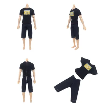 2 kom/set Lutka Accessorise Oblačila Črne T-shirt & Capri Hlače Obleka Fant Vzročno Obleko za Ken Oblačila za Lutke Višina 30 cm - 