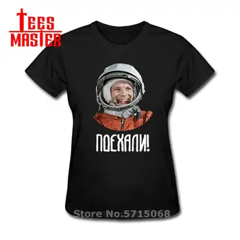 ZSSR CCCP Astronavt Jurij Gagarin v Cirilici Tiskanih t shirt ženska Rokav motorja Ulične Bombaž Vrhovi Tee T-Shirt Kratek Steampunk - 