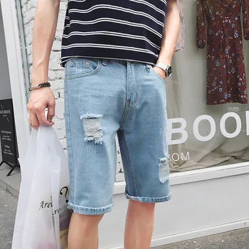 Jeans kratke moške poletne novih moških traper hlače, športna moda za moške Slim luknjo jeans moške hlače - 