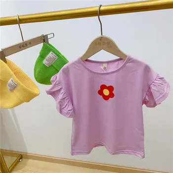 2 3 4 5 6 Letih Malčka Dekle T-srajce Moda Cvet Kratek Sleeve Majica za Dekle, Otroci, Oblačila, 2020 Poletje Otroci Tshirts Vrhovi - 