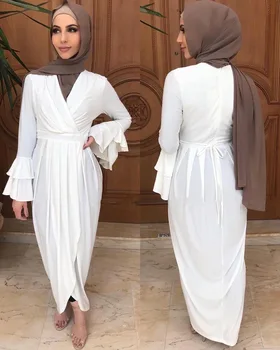 Muslimanski Moda Barva Nezakonitih Ruffle Sežgati Rokav Vezna Bližnjem Vzhodu Dubaj Dolgo Obleko Abaya Turčija, Muslimani Ženske Obleke - 