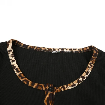 Mozaik Leopard Osnovne Ženske T-shirt Vrhovi Priložnostne Dolg Rokav Izrez T-shirt Femme korejski High Street Tee Shirt 2020 Nova - 