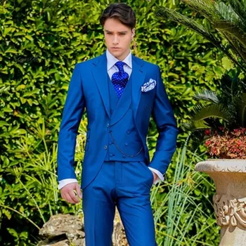 2020 Zadnji Plašč, Hlače Modelov Royal Modra italijanski Moški Obleko Classic Nežen moški Jopičem Maturantski Jopič Meri 3 Kos Suknjič Masculino - 
