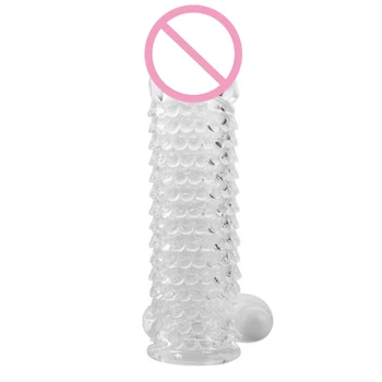 Vibrator Penis Rokavi za enkratno uporabo Kondoma Zamudo Dolg Rokav Kristalno Spike Dildos z vibriranjem Penis Rokavi Spolnih Igrač za Moške - 