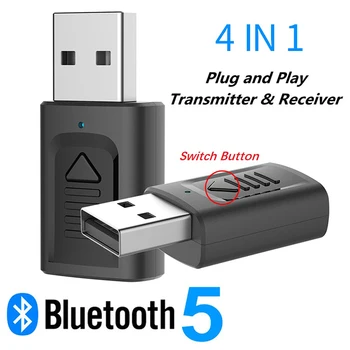 4-v-1 USB Bluetooth Oddajnik Sprejemnik Adapter Bluetooth5.0 Adapter 3.5 mm AUX BT Audio Brezžični Ključ Za Avto, TV Zvočnik - 
