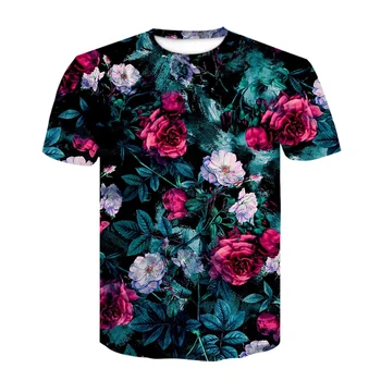 Rose Cvet 3d Tiskanih tshirt Hip Hop majica fashion svoboden Kratek rokav anime lobanje T shirt plevel vrhovi harajuku moških oblačil - 