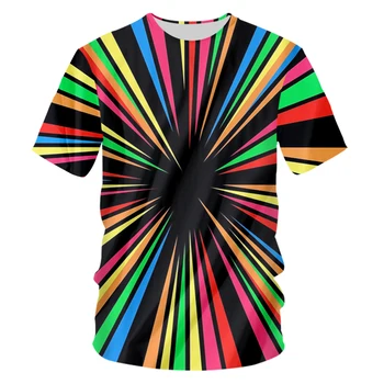 IFPD EU Velikost Majice s kratkimi rokavi Moški Nove Kratke Geometrijski 3D Tee Shirt Tiskanje Barvnih Radialne Črte Velikosti Oblačil Hombre Poletje T-shirt - 