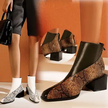 Vzletno-pristajalne steze Stranka Mešane Barve Ženske Škornji Moda Kvadratni Toe Mozaik Visokih Petah Retro Nazaj Zadrgo Martin Čevlji Za Ženske - 