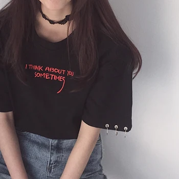 Korejska različica novo pomlad ženske osebnosti obroč črko T-shirt Harajuku svoboden Harajuku T-Majice - 