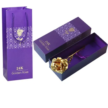 24K Zlata Folija Rose Aritificial Rose Cvet z šatulji za Valentinovo materinski Dan (Darilo box + torbica + cvet) - 