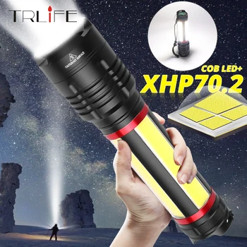 XHP70+COB LED Svetilka 5000mAh Baterije Baklo USB Flash Svetlobe Rechargerable 7modes Zoom Nepremočljiva Kamp Lanterna Moč Opomnik - 