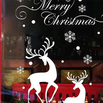 QT-0226 Vinil Božično izložbo Ozadju zaslon iz Stekla, Bele Snežinke, severnih Jelenov, Dekorativni Izmenljivem Stenske Nalepke - 
