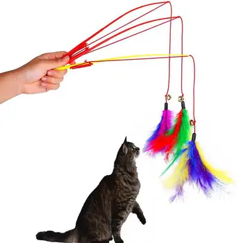 3PC Hišnih mačk Interaktivna igrača Srčkan Design, Bell in ptičje Pero Teaser Palico Plastična Igrača za mačke MultiColor - 
