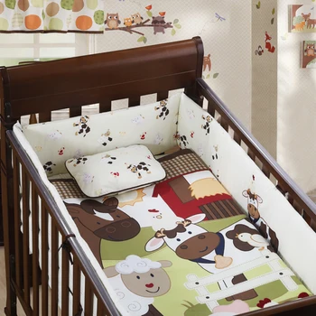 7PCS Vezenje Posteljica Stanja Otroška posteljnina določa bombaž otroška posteljica bedclothes cama postelje posteljni set,vključujejo(odbijač+rjuhe+streha+blazino) - 
