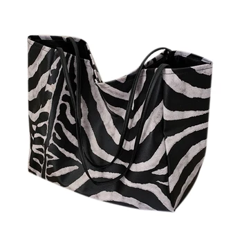 Moda Luksuzni Zebra Vzorec Tote Vrečko PU Usnja ženski Torbici Prosti čas, Velike Zmogljivosti, Ramenski Messenger Bag - 