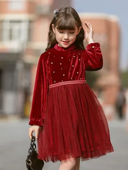 2021 Zimo Pomlad Žametno Obleko Za Deklice Dolg Rokav Očesa Svoboden Robom Sredi Dolge Halje Otroci Rojstni Dan Obleke Otroci Oblačila - 
