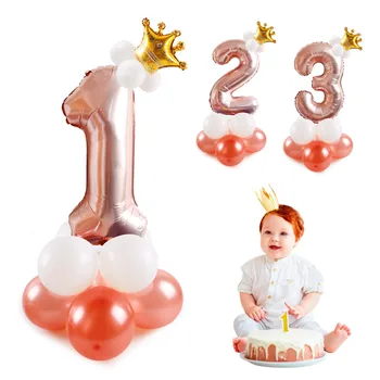 HUIRAN 17Pcs Zraka Število Balonov, Roza, Modre Balone, Happy Birthday Balon Otrok Folijo Ballon Številke Baloon Otroka Rojstni dan Dekor - 