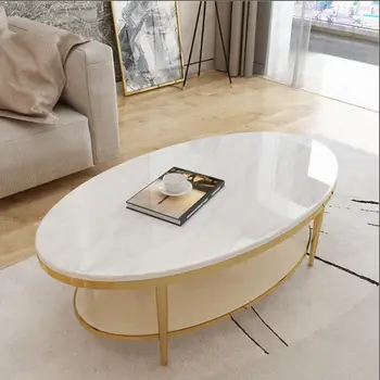 Razkošje svetlobe mizico sodobne nerjaveče jeklo, marmor ovalne ustvarjalne preprost dnevni sobi pohištvo čaj tabela meri 100CM - 