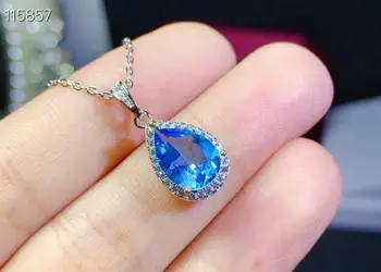 KJJEAXCMY fine nakit 925 čistega srebra vdelan naravnih modri topaz dekle novo Ogrlico, Obesek, elegantno clavicle verige podporo test - 