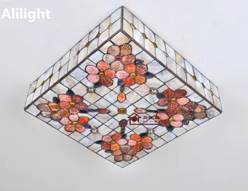 Evropski Naravni Lupini Stropne Luči Kvadratnih Razsvetljave v Zaprtih prostorih Tiffany LED Stropna Svetilka Visi Svetlobe Doma Dekor svetlobna telesa - 