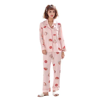 Moda Za Tiskanje Saten Ženske Sleepwear Svile Dolg Rokav Pijama Mehko Spanja Salon Ženske Pyjama Ženski 2020 Ženske Pižame Določa - 