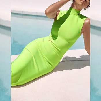 Debelo 2020 poletje Najnovejši Ženske obleke Fluorescentno zeleno Šef Modne priložnostne Tesen Slaven Cocktail party povoj obleko - 