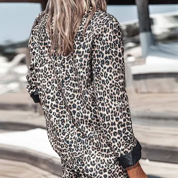 Trenirka Ženske Zimske 2020 ženska Moda in Ženske Priložnostne Leopard Tiskanja Obleko Mid-Dolžina Suknjič Priložnostne Obleko Hlače Modne Ženske Polka - 