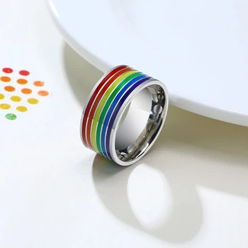 Vnox Meri 10 mm Obroč za Moške Ljubezni LGBTQ Mavrica Linije Poročni prstan iz Nerjavečega Jekla Široko Prst Nakit Barvit Dodatek - 
