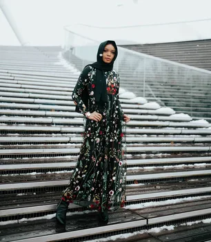 2020 nov modni čipke, vezenine muslimanske ženske o-vratu dolgo abaya - 