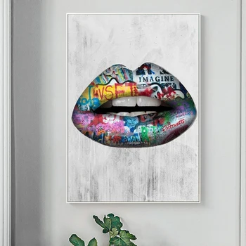 Povzetek Grafiti Umetnost Seksi Ustnice Platno Slikarstvo Pisane Plakate In Grafike Pop Cuadros Wall Street Art Slika Dom Dekor - 