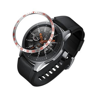 Za Samsung Galaxy Watch 46Mm Pametno Gledati Plošče Tesnilo Lepilo Pokrovček Proti Praskam Kovinski Obroč Srebrna&Rdeča - 