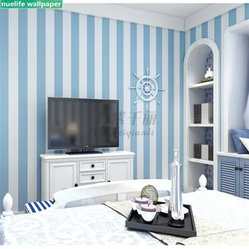 0.53x10m fant spalnica v ozadju stene modra mediteranskem slogu ozadje sodobno minimalistično modro bele navpične proge, slika za ozadje - 