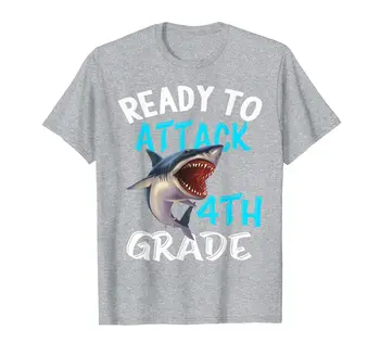 Pripravljeni Za Napad 4. Razreda Smešno morski Pes Nazaj V Šolo Otroci T-Shirt - 