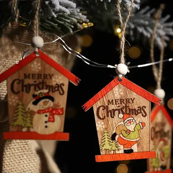 2019 NOVO 2PCS Božični Okraski, Inovativne Naslikal Santa Claus Lesen Obesek Mala Hiša Pisane Lesene Ornament - 