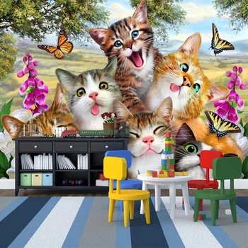 Po meri Steno Krpo 3D Cartoon Luštna Mačka Živali Ozadje Zidana Otrok Otroci Spalnica Ozadje Stene Pokrivna Okolju prijazno Dekor - 