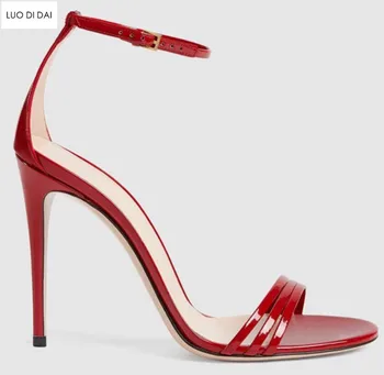 2019 ženske obleke čevlji open toe visokih petah stranka čevlji poletje gladiator sandali lakastega usnja sandali tanke pete strappy črpalke - 