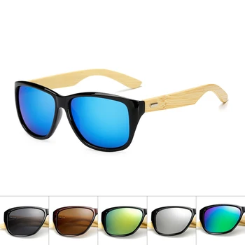 Prvotno Lesene Bambusa sončna Očala Moški Ženske Zrcali UV400 sončna Očala Pravega Lesa, Odtenki Zlate in Modre Prostem Očala Sunglases Moški - 