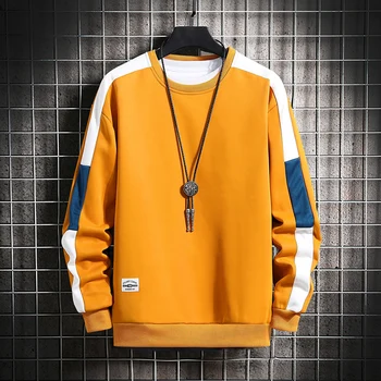 Harajuku Sweatshirts Moda 6 Barve z Dolgimi Rokavi Moški pulover s kapuco Svoboden in Priložnostne O-Vratu Mozaik Pulover za Mlade Moške - 