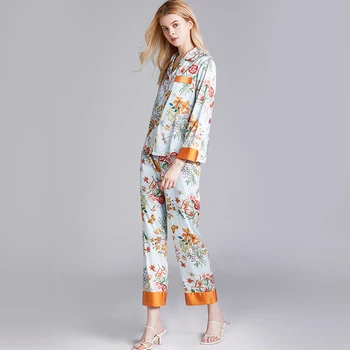 2020 Novo pajama žensk pomlad in poletje tanke nighty natisnjeni moda dolg rokav sleepwear prosti čas doma storitve 2 kompleta - 