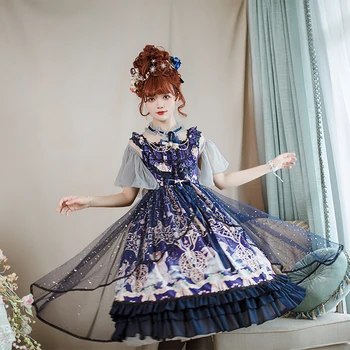 Palača princesa sweet lolita obleko letnik čipke bowknot visoko pasu tiskanje viktorijanski obleko kawaii dekle gothic lolita jsk loli - 