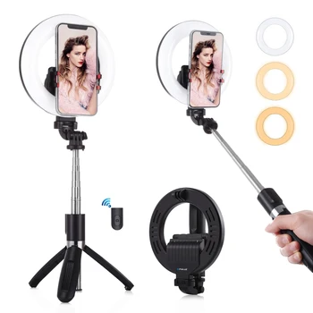 PULUZ 5.0 palčni LED Obroč Svetlobe Živo Vlogging Selfie Light + Bluetooth Selfie Palico Fotografija Svetlobe z Nastavek za Stojalo - 