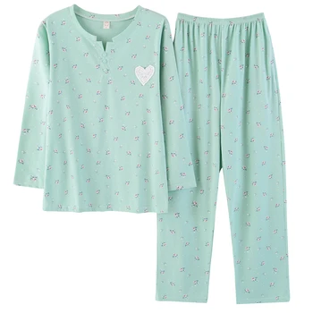 Jeseni Pižamo Določa Bombaž Sleepwear Novo spodnje Perilo Plus Velikost 3XL Pijama Mujer Priložnostne Homewear Dolgimi Rokavi Ženske Pižame Perilo - 