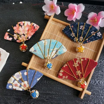 Vintage Žensk Lolita Sakura Fan Oblikovan Majhen zvon Ostra Srčkan Pokrivala Za Kimono Lolita Obleko Pribor za Lase Lase Pin - 