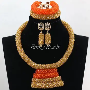 Čudovito Oranžna Afriške Kroglice Nigerijski Poročni Nakit Set Zlato Kostum Ogrlica za Ženske, Nakit Nastavite Ročno Brezplačna Dostava ALJ505 - 