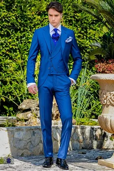 2020 Zadnji Plašč, Hlače Modelov Royal Modra italijanski Moški Obleko Classic Nežen moški Jopičem Maturantski Jopič Meri 3 Kos Suknjič Masculino - 