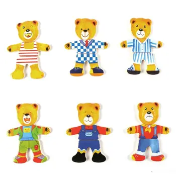 Lesene Baby Bear Menjava Obleke Puzzle Nastavite Otroke, Izobraževalne Igrače, Darila - 